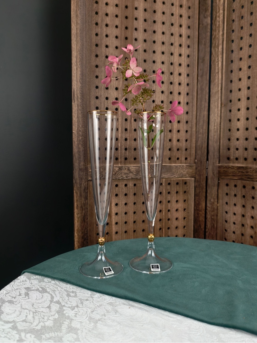 Miller Rogaska Clear Crystal Elegant Gold-Trim Champagne Flute Pair